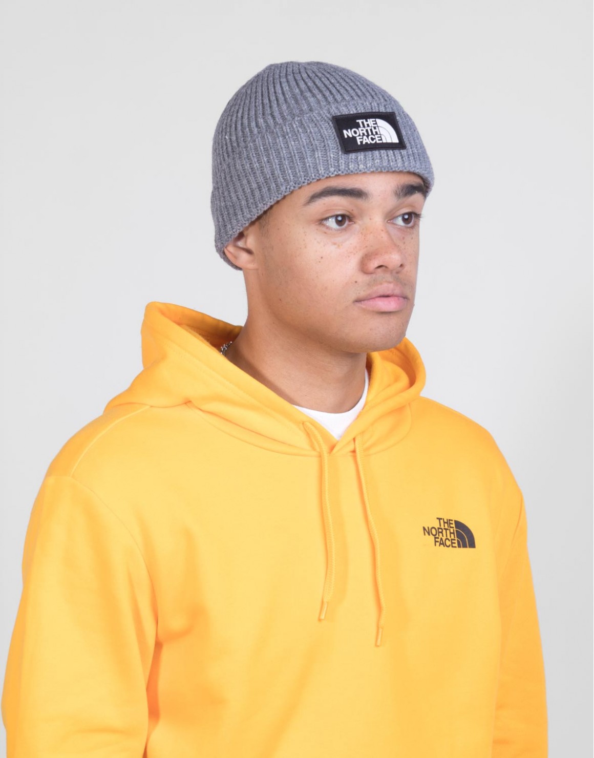 yellow north face beanie