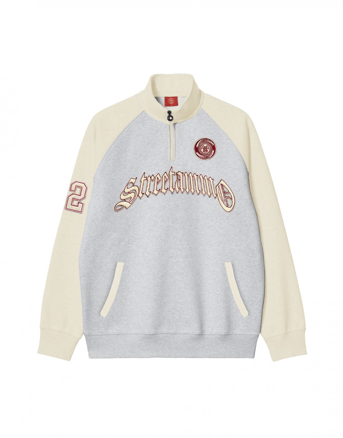 Streetammo x AaB Gothic League 1/4 Zip Sweatshirt heather grey med cream raglan - klassisk mid-layer sweatshirt